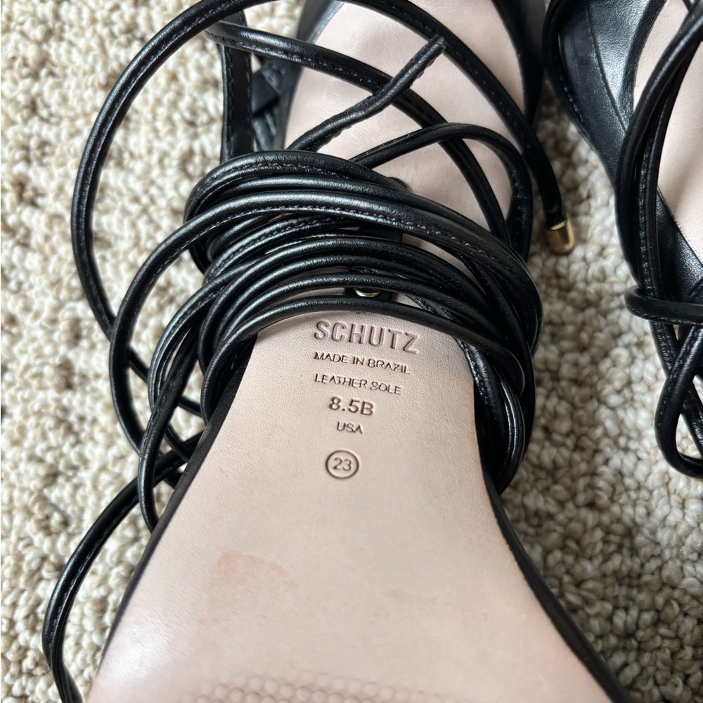 Black Strappy Heeled Sandals with Gold Accent - Picture 4 of 4